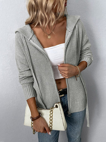 MsDressly Sweaters Comfortable Commuter Loose Solid Color Zipper Knit Sweater SWE2306010005GRYS