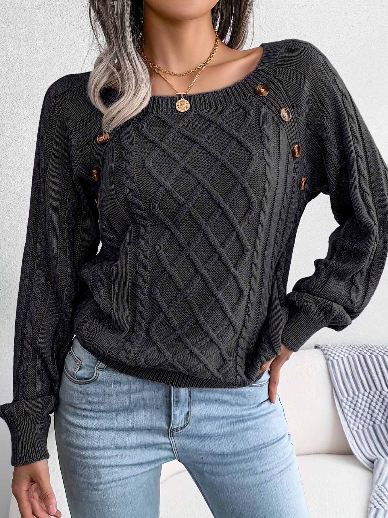 MsDressly Sweaters Cozy Solid Cable Knit Square Neck Long Sleeve Sweater SWE231012219BLAS(4)