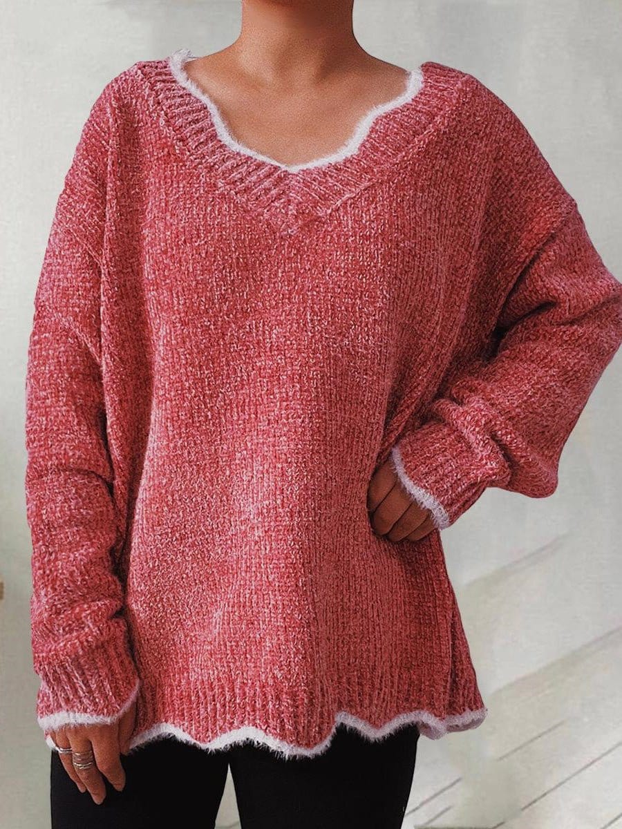 MsDressly Sweaters Solid Wavy Neck Long Sleeve Sweater SWE2208311394PINS