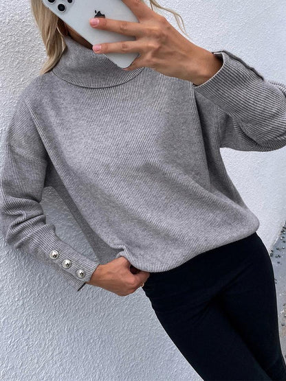 MsDressly Sweaters Turtleneck Solid Long Sleeve Knitted Sweater SWE2109101168GRYS