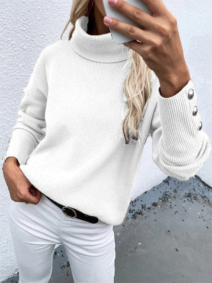 MsDressly Sweaters Turtleneck Solid Long Sleeve Knitted Sweater SWE2109101168WHIS