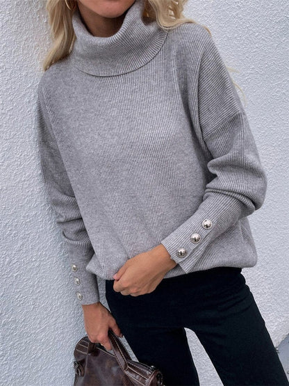 MsDressly Sweaters Turtleneck Solid Long Sleeve Knitted Sweater