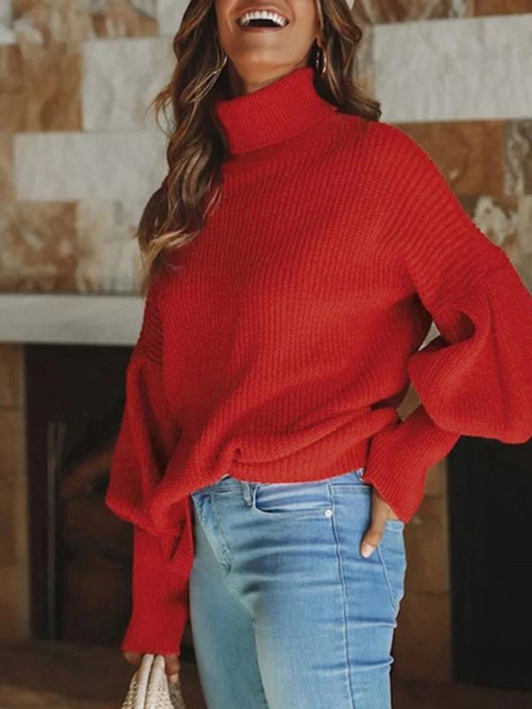 MsDressly Sweaters Turtleneck Solid Long Sleeve Knitted Sweater