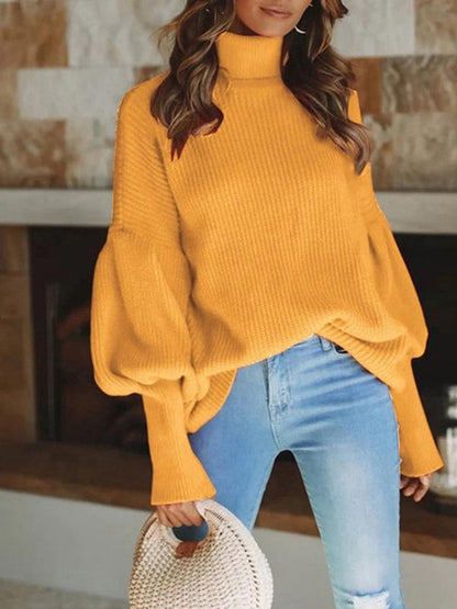 MsDressly Sweaters Turtleneck Solid Long Sleeve Knitted Sweater