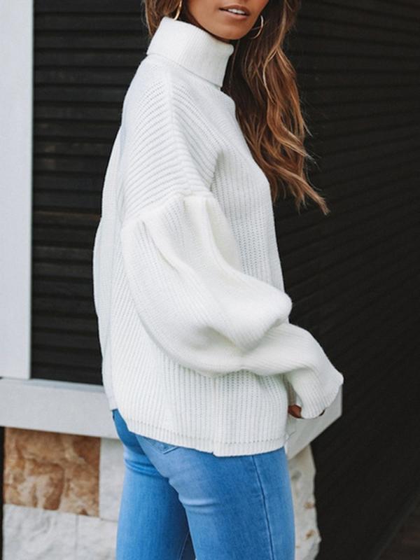 MsDressly Sweaters Turtleneck Solid Long Sleeve Knitted Sweater