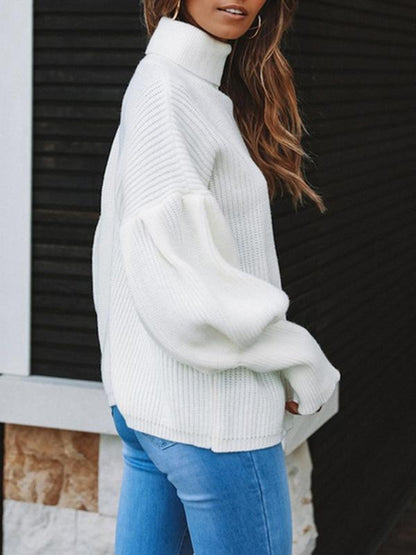 MsDressly Sweaters Turtleneck Solid Long Sleeve Knitted Sweater