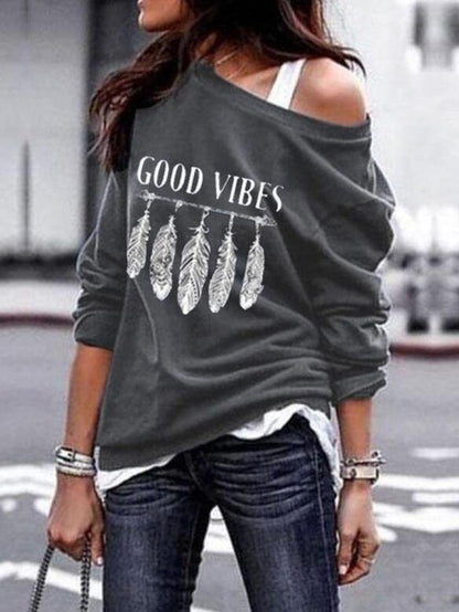 T-shirts - T-shirt Feather Hand-printed Sweater T-shirt - MsDressly