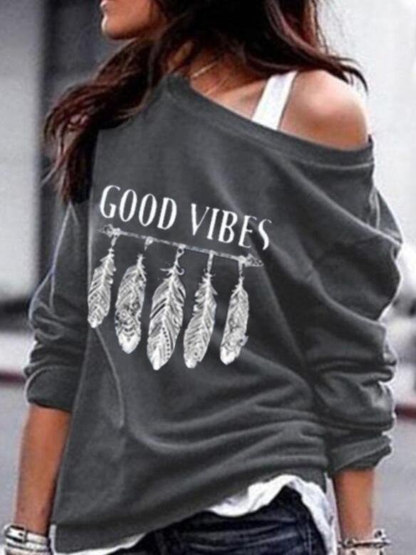 T-shirts - T-shirt Feather Hand-printed Sweater T-shirt - MsDressly