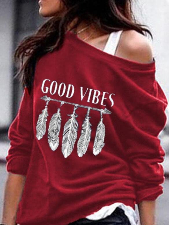 T-shirt Feather Hand-printed Sweater T-shirt