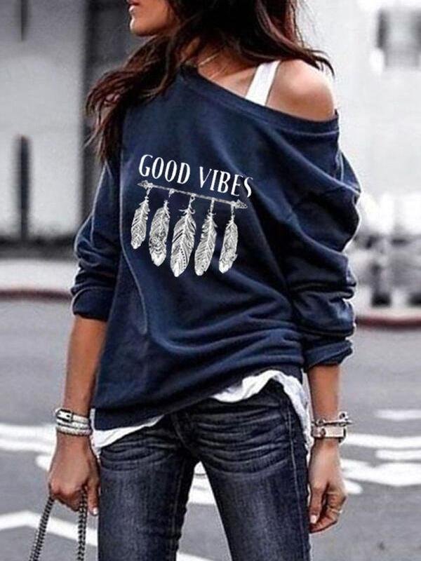 T-shirt Feather Hand-printed Sweater T-shirt