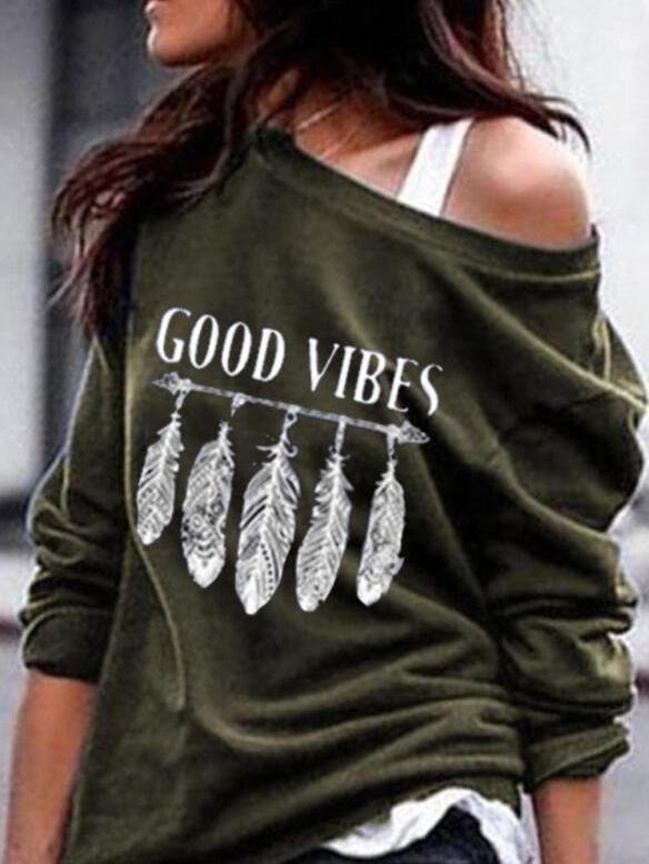 T-shirts - T-shirt Feather Hand-printed Sweater T-shirt - MsDressly