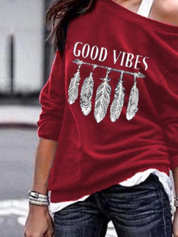 T-shirts - T-shirt Feather Hand-printed Sweater T-shirt - MsDressly