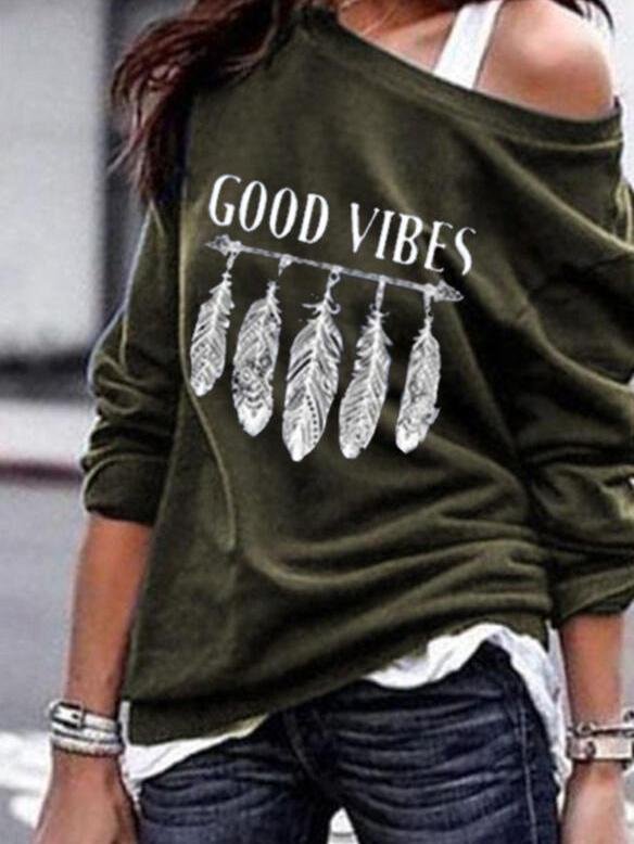 T-shirts - T-shirt Feather Hand-printed Sweater T-shirt - MsDressly