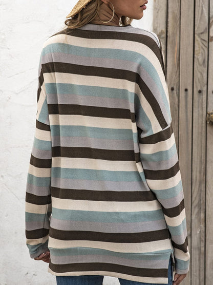 MsDressly T-Shirts Striped All Match Casual Round Neck T-Shirt
