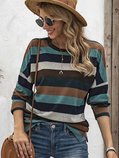 MsDressly T-Shirts Striped All Match Casual Round Neck T-Shirt TSH2307050198DGRS