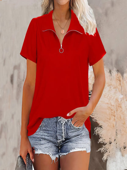 MsDressly T-Shirts Thread Zip Loose Solid T-Shirt TSH2301060006REDS
