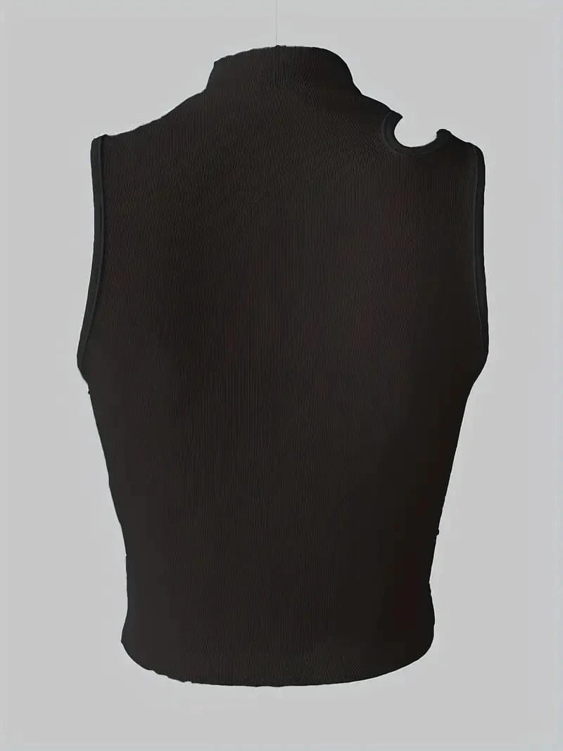 MsDressly Tank Tops Sexy Solid Cut Out Mock Neck Sleeveless Tank Top