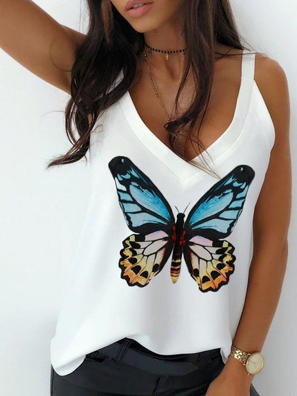 MsDressly Tank Tops Tops Butterfly Print V-Neck Camisole TAN2205191479WHIS