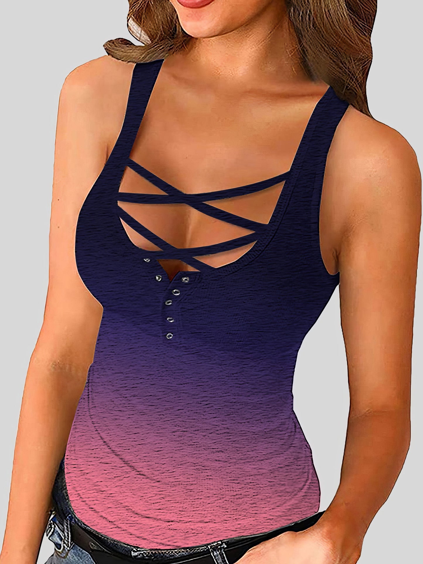 Tank Tops - Tank Tops With Tight Gradient Print Straps - MsDressly