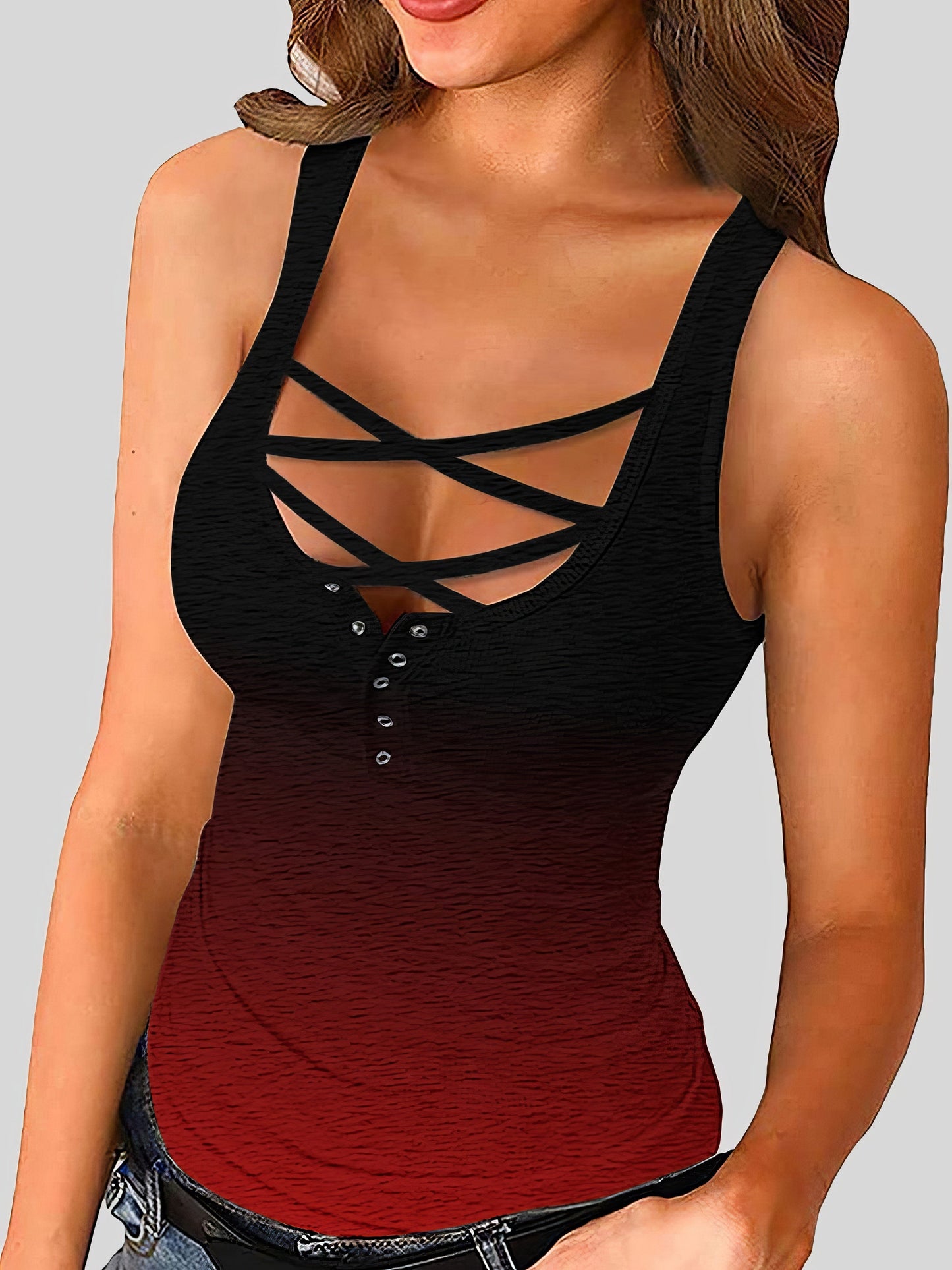 Tank Tops With Tight Gradient Print Straps