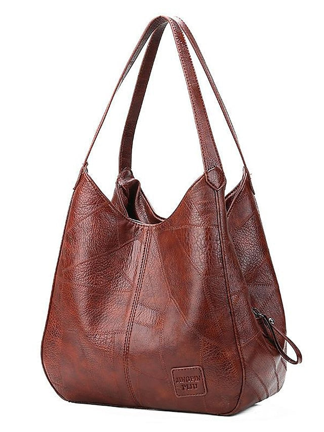 Women's Stylish Shoulder Tote Bag in Claret Red Brown and Black