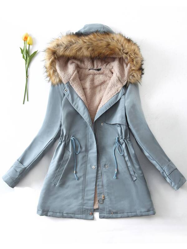 Teddy Lined Drawstring Parka Coat - LuckyFash™