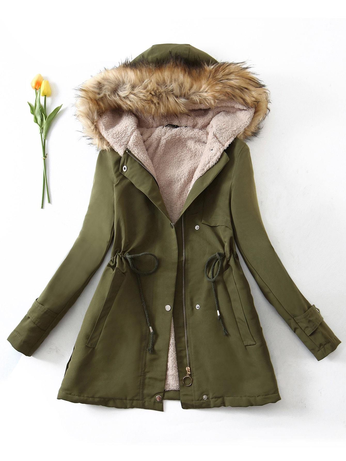 Teddy Lined Drawstring Parka Coat for Women