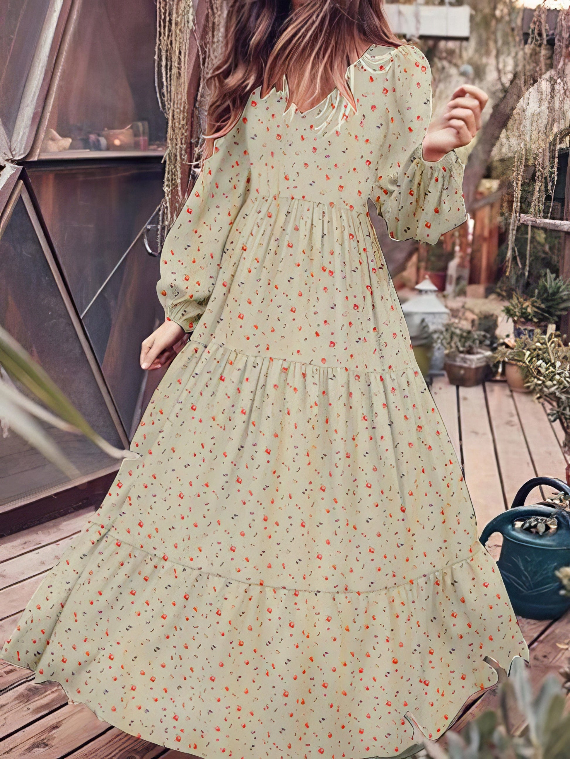 Temperament Chiffon V-Neck Long Sleeve Dress