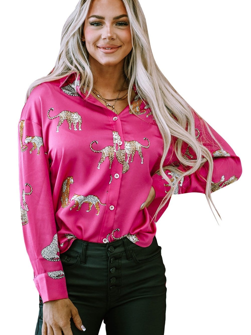 Tempting Printed Lapel Single-Breasted Long-Sleeved Blouse