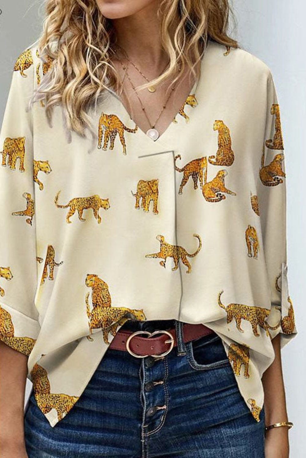 Tempting Printed Lapel Single-Breasted Long-Sleeved Blouse