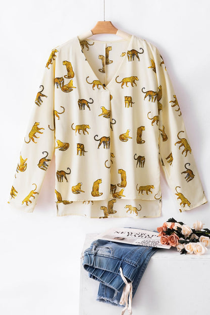 Tempting Printed Lapel Single-Breasted Long-Sleeved Blouse