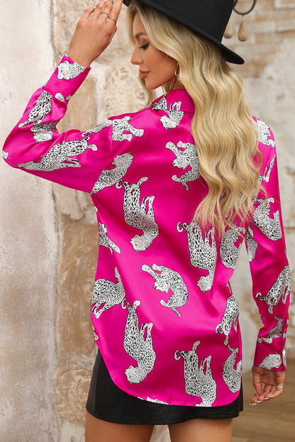 Tempting Printed Lapel Single-Breasted Long-Sleeved Blouse