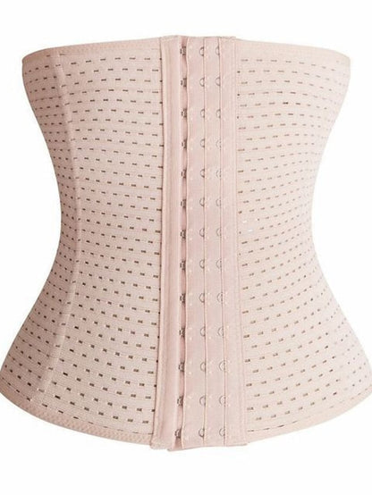Corset Women's Waist Trainer Shapewears Office Running Gym Yoga Plus Size Creamy-white Black Brown Sport Breathable Hook & Eye Tummy Control Push Up Front Close Solid Color Summer Spring Fall - LuckyFash™