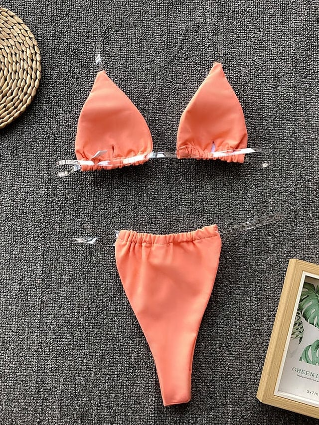 Thong Bikini Clear Straps Cheeky Brazilian Micro Thongs Bikinis Swimsuit for Women Sexy No Tan Line Bathing Suit