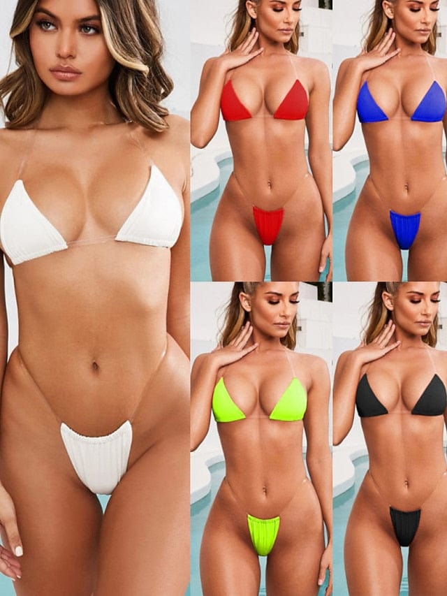 Thong Bikini Clear Straps Cheeky Brazilian Micro Thongs Bikinis Swimsuit for Women Sexy No Tan Line Bathing Suit