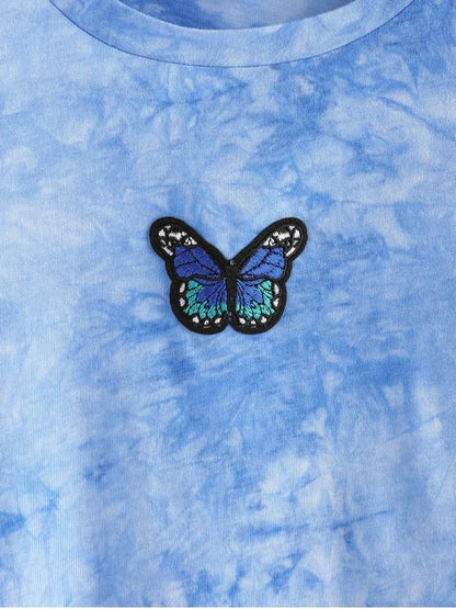 Tie Dye Butterfly Embroidered T Shirt - LuckyFash™