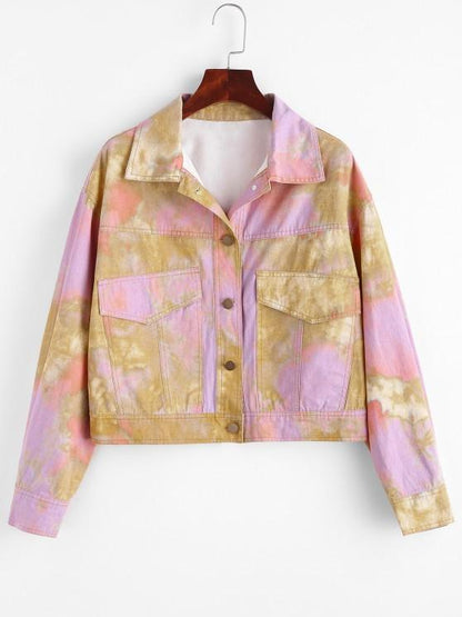 Tie Dye Button Up Cargo Jacket for Women