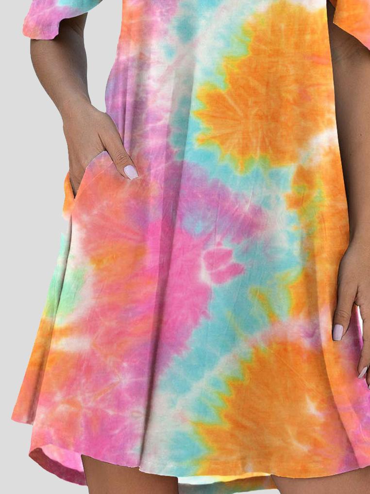 Mini Dresses - Tie-Dye Casual Off The Shoulder Ruffle Pocket Dress - MsDressly