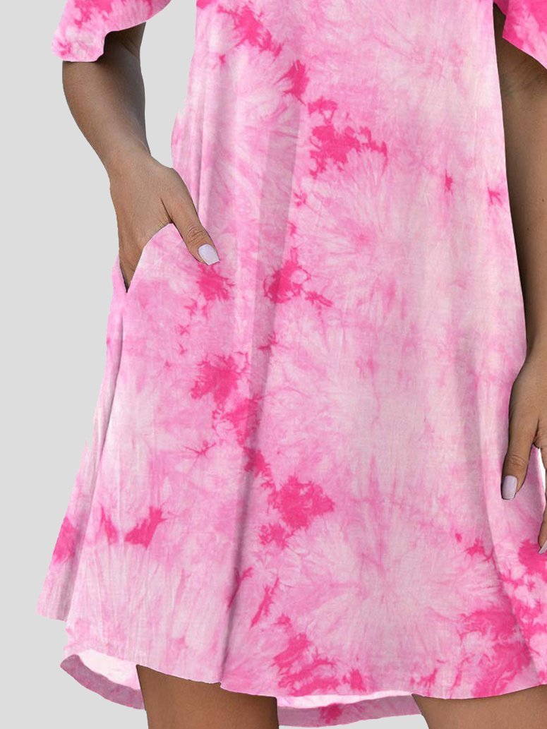 Mini Dresses - Tie-Dye Casual Off The Shoulder Ruffle Pocket Dress - MsDressly