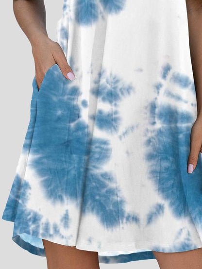 Mini Dresses - Tie-Dye Casual Off The Shoulder Ruffle Pocket Dress - MsDressly