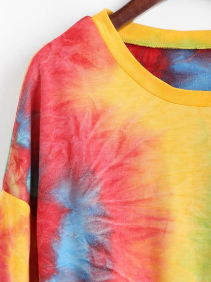 Tie Dye Print Drop Shoulder Cropped Sweatshirt - LuckyFash™