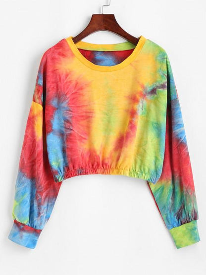 Tie Dye Print Drop Shoulder Cropped Sweatshirt for Women