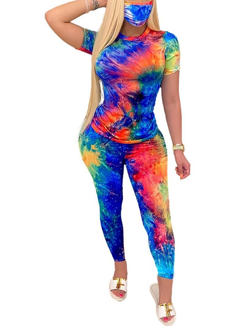 Tie Dye Print Round Neckline Casual Top & Pant Set - LuckyFash™