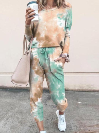 Tie Dye Print Top & Drawstring Pants Set - LuckyFash™