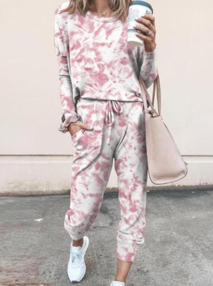 Tie Dye Print Top & Drawstring Pants Set - LuckyFash™