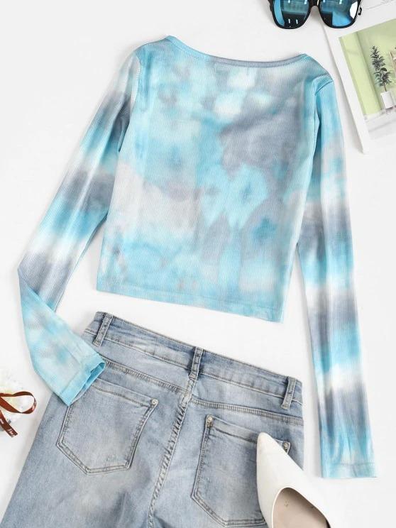 Tie Dye Rib-knit Crop Cardigan - LuckyFash™