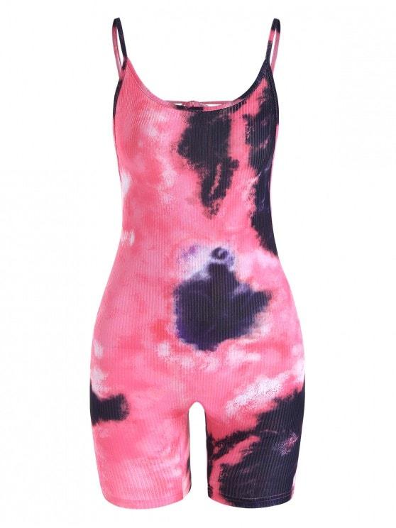 Tie Dye Ribbed Backless Biker Romper - LuckyFash™