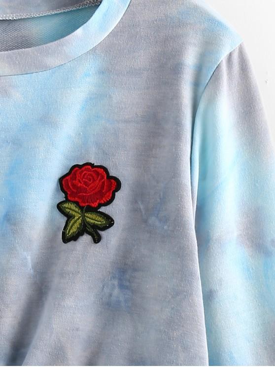 Tie Dye Rose Applique Front Twist Sweatshirt - LuckyFash™