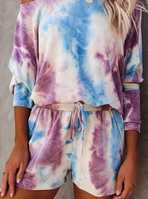 Tie Dye Short Sleeve Dawstring Loose Suit Sets - LuckyFash™