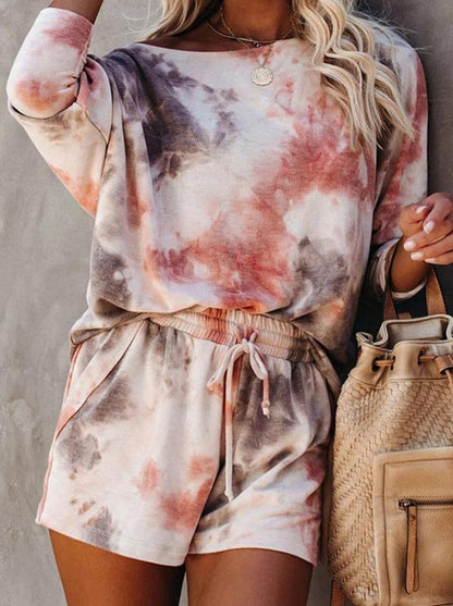 Sets - Tie Dye Short Sleeve Dawstring Loose Suit Sets - MsDressly